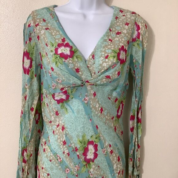 Vintage 90s Blue Feminine Romantic Dainty Floral Fairy Midi Dress Size 6 Formal - Picture 2 of 7